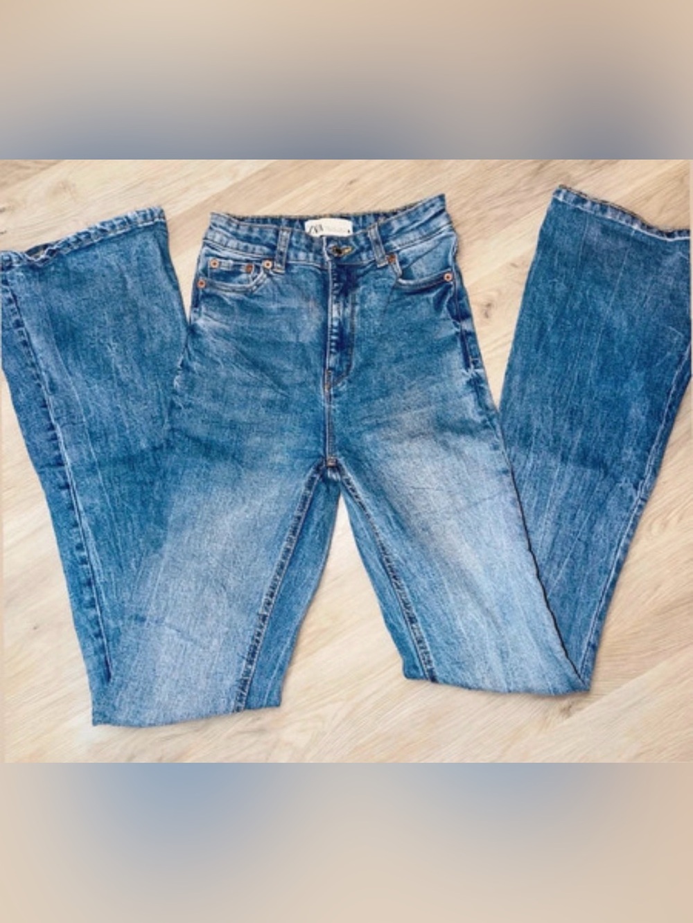 Zara High-Rise Blue Straight-Leg Jeans